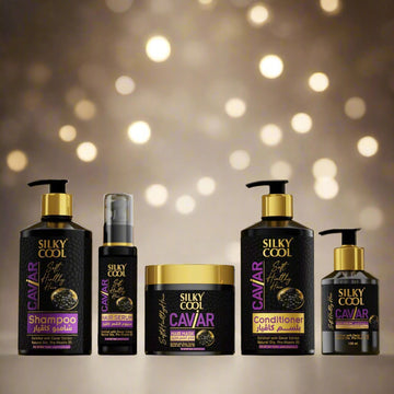 Silky Cool Caviar Hair Care Set – 5-Piece Nourishing Treatment with Caviar Shampoo, Conditioner, Hair Mask & Serums for Shine, Strength & Repair